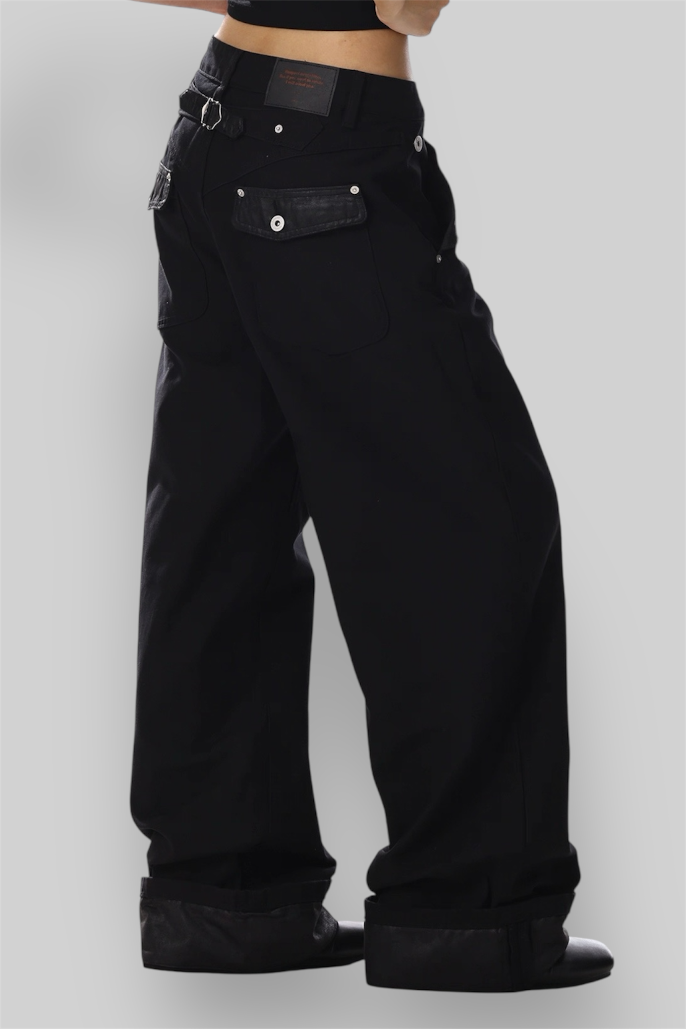 Black Selvedge Button Wide Leg Denim
