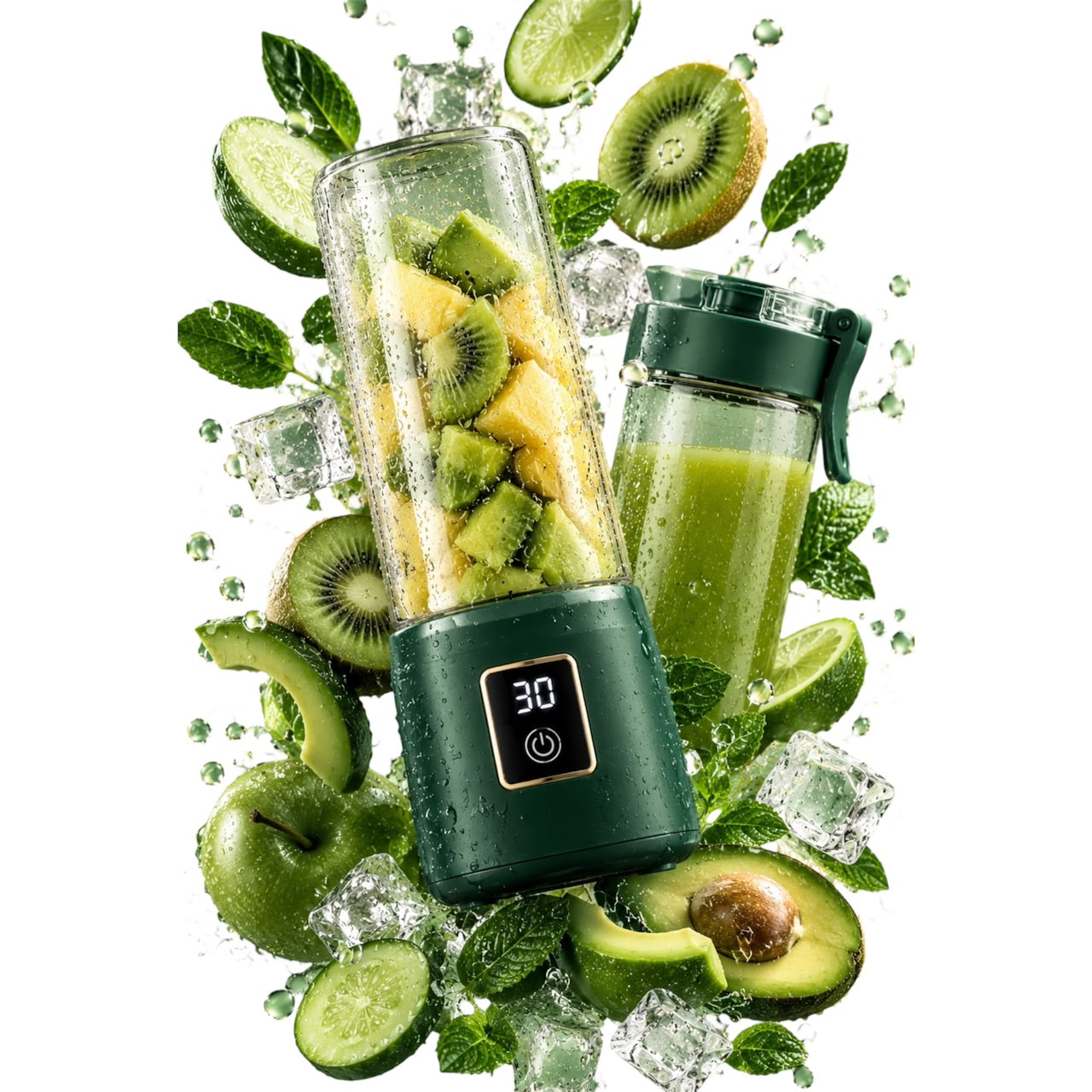 Forest green BLENDOVE with kiwi, lime, avocado and ice